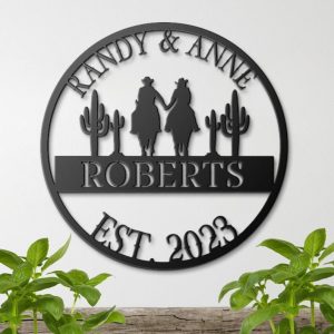 DINOZOZO Horse Riding Cowboy and Cowgirl Western Couple Anniversary Valentines Day Custom Metal Signs