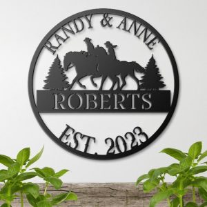 DINOZOZO Horse Riding Cowboy and Cowgirl Western Farmhouse Ranch Couple Anniversary Valentine’s Day Custom Metal Signs