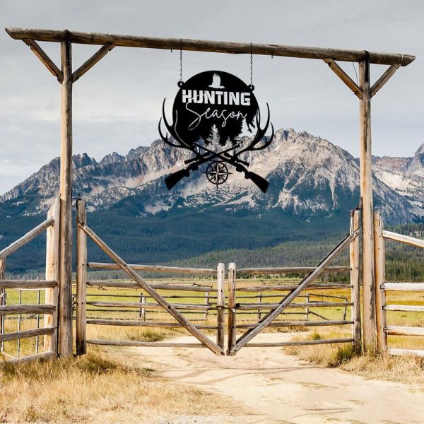 DINOZOZO Hunting Season Gun Deer Antler Custom Metal Signs Gift for Hunter