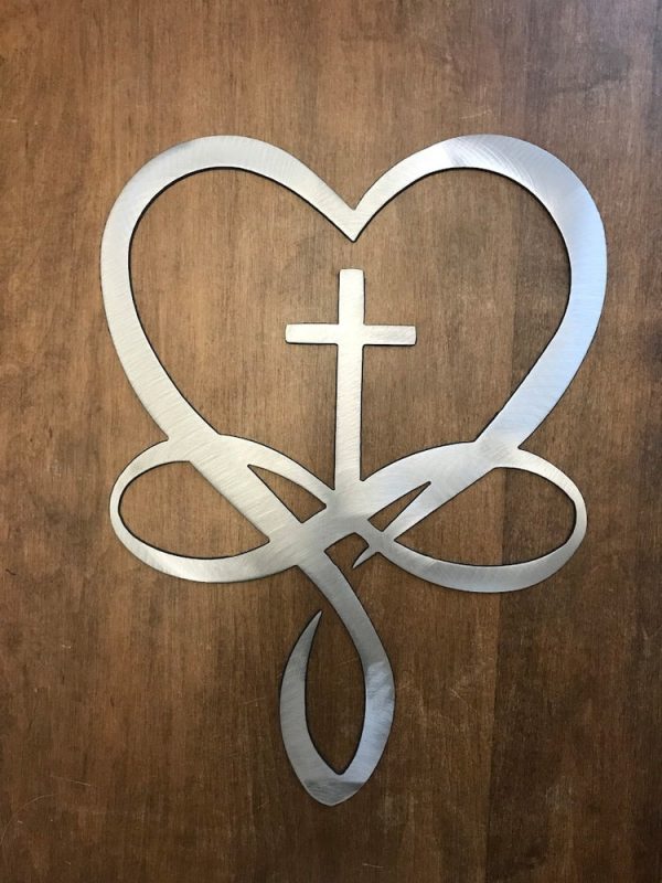 DINOZOZO Infinity Heart with Cross Christian Couple Valentine’s Day Engagement Wedding Anniversary Gift Custom Metal Signs