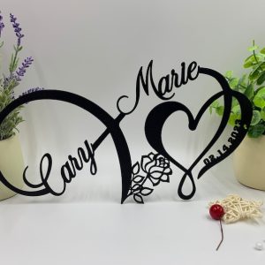 DINOZOZO Infinity Heart with Rose Names and Date Valentines Day Wedding Anniversary Gift Custom Metal Signs