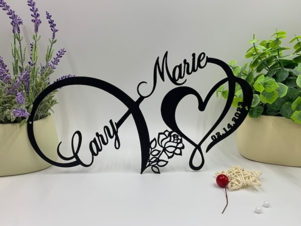 DINOZOZO Infinity Heart with Rose Names and Date Valentine’s Day Wedding Anniversary Gift Custom Metal Signs