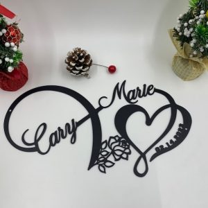 DINOZOZO Infinity Heart with Rose Names and Date Valentine’s Day Wedding Anniversary Gift Custom Metal Signs