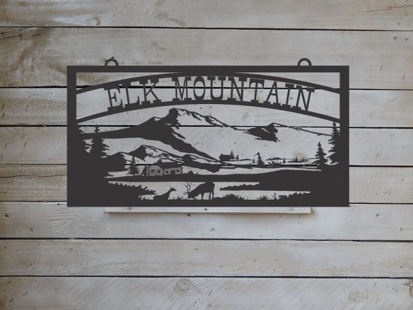 DINOZOZO Large Entrance Gate Farm Sign Mountains, Log Cabin, Elk, Ranch Custom Metal Signs Gift for Farmer