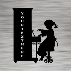 DINOZOZO Little Girl Playing Piano Monogram Music Room Recording Studio Business Custom Metal Signs