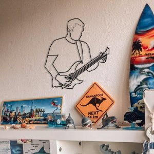 DINOZOZO Man Playing Guitar Line Art Music Room Recording Studio Business Custom Metal Signs