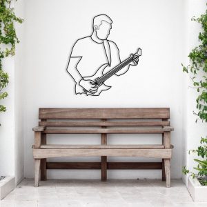 DINOZOZO Man Playing Guitar Line Art Music Room Recording Studio Business Custom Metal Signs3