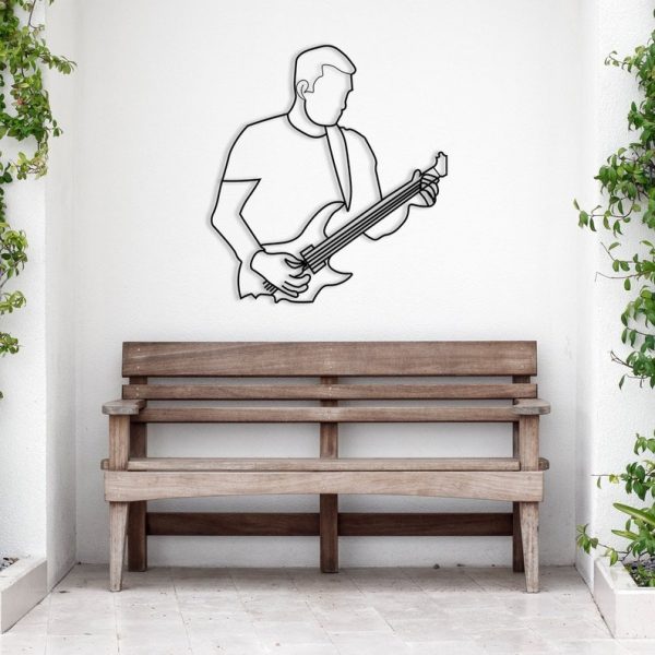 DINOZOZO Man Playing Guitar Line Art Music Room Recording Studio Business Custom Metal Signs