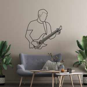 DINOZOZO Man Playing Guitar Line Art Music Room Recording Studio Business Custom Metal Signs4