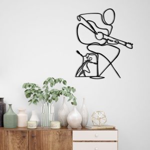 DINOZOZO Man Playing Guitar Line Wall Art Custom Metal Signs3