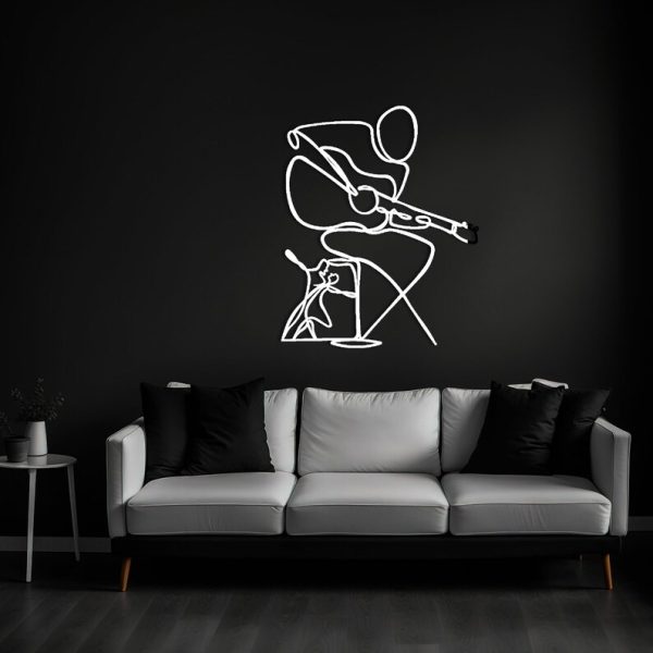 DINOZOZO Man Playing Guitar Line Wall Art Custom Metal Signs