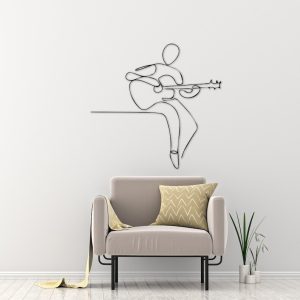 DINOZOZO Man Playing Minimalist Line Art Guitarist Music Room Recording Studio Business Custom Metal Signs