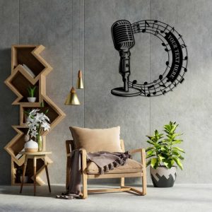 DINOZOZO Microphone Singer Musical Notes Musician Entertainer Gifts Music Room Decor Custom Metal Signs 3