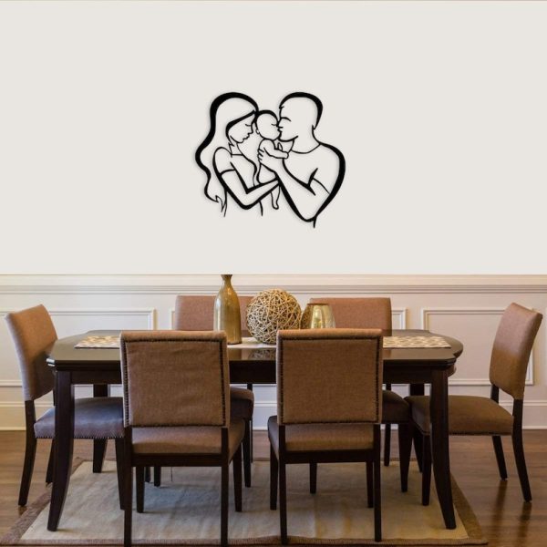 DINOZOZO Mother Father Child Figure Family Minimalist Line Art V1 Couple Anniversary Valentine’s Day Gift for Her Him Custom Metal Signs