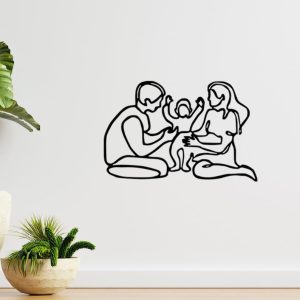 DINOZOZO Mother Father Child Figure Family Minimalist Line Art V3 Couple Anniversary Valentines Day Gift for Her Him Custom Metal Signs