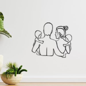DINOZOZO Mother Father Child Figure Family Minimalist Line Art V4 Couple Anniversary Valentines Day Gift for Her Him Custom Metal Signs