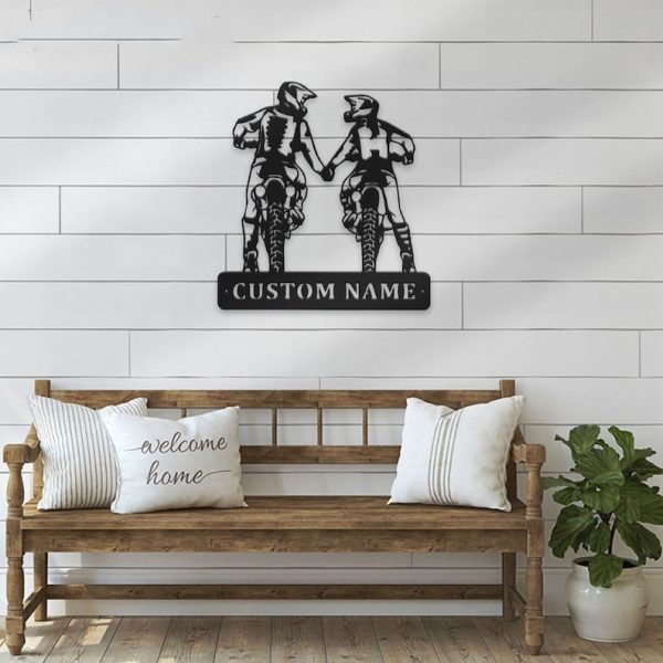 DINOZOZO Motocross Biker Couple Holding Hand Rider Wedding Valentine’s Day Anniversary Gift Custom Metal Signs