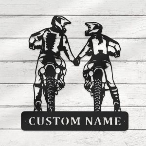 DINOZOZO Motocross Biker Couple Holding Hand Rider Wedding Valentines Day Anniversary Gift Custom Metal Signs3