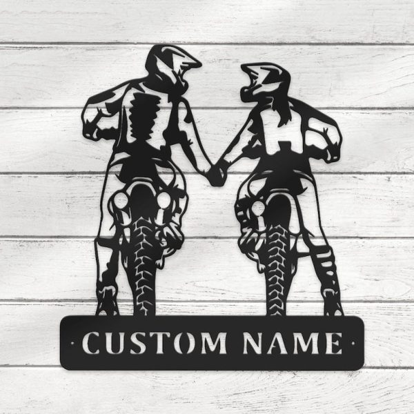 DINOZOZO Motocross Biker Couple Holding Hand Rider Wedding Valentine’s Day Anniversary Gift Custom Metal Signs