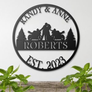 DINOZOZO Motorcycle Riders Bride and Groom Couple Wedding Anniversary Valentines Day Custom Metal Signs