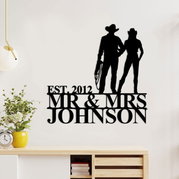 DINOZOZO Mr and Mrs Cowboy and Cowgirl with Horse Western Country Wedding Valentine’s Day Anniversary Gift Custom Metal Signs