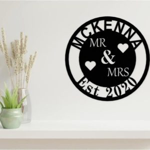 DINOZOZO Mr and Mrs Last Name Valentine’s Day Engagement Wedding Anniversary Gift Custom Metal Signs