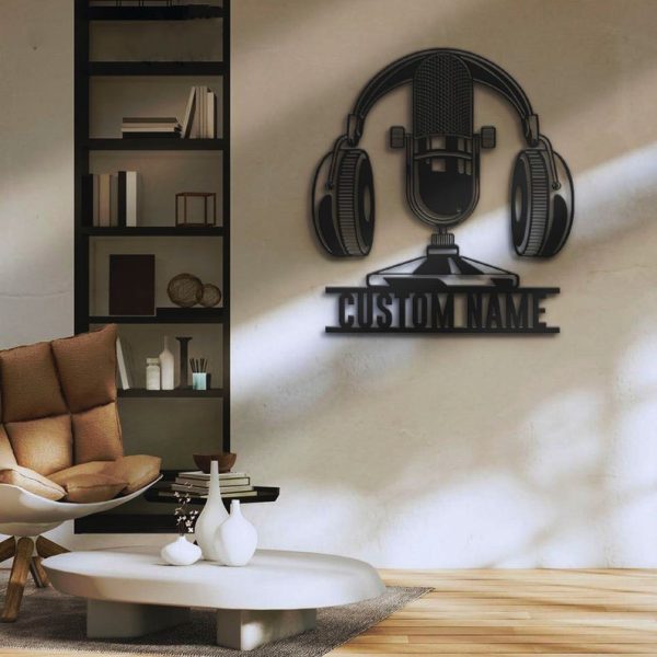 DINOZOZO Music Audio Studio Microphone Headphones Musical Musician Room Decoration Custom Metal Signs