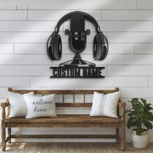 DINOZOZO Music Audio Studio Microphone Headphones Musical Musician Room Decoration Custom Metal Signs3