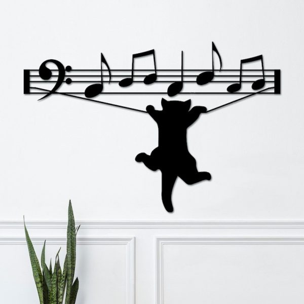 DINOZOZO Music Notes Cat Playing with Music Stave Music Room Recording Studio Business Custom Metal Signs