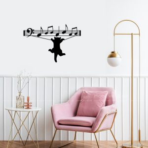 DINOZOZO Music Notes Cat Playing with Music Stave Music Room Recording Studio Business Custom Metal Signs3