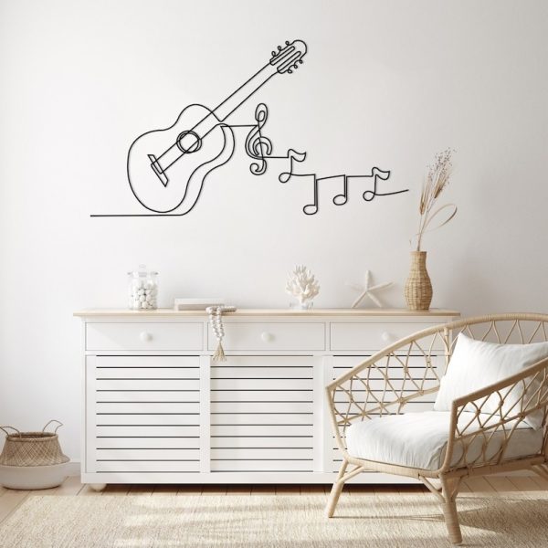 DINOZOZO Music Notes and Guitar Line Art Minimalism Music Room Recording Studio Business Custom Metal Signs