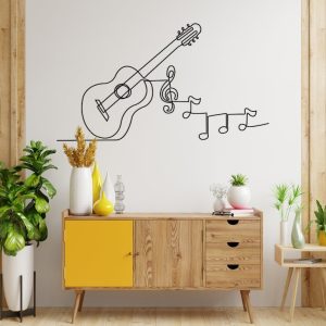 DINOZOZO Music Notes and Guitar Line Art Minimalism Music Room Recording Studio Business Custom Metal Signs2