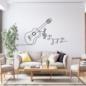 DINOZOZO Music Notes and Guitar Line Art Minimalism Music Room Recording Studio Business Custom Metal Signs3