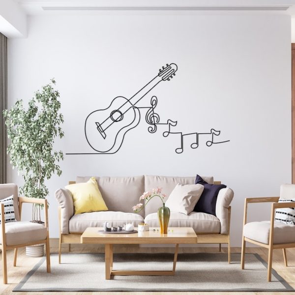 DINOZOZO Music Notes and Guitar Line Art Minimalism Music Room Recording Studio Business Custom Metal Signs