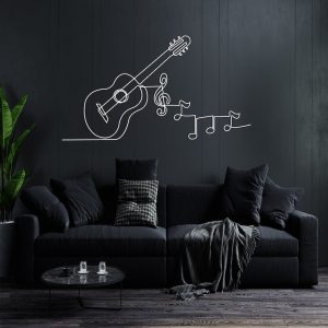 DINOZOZO Music Notes and Guitar Line Art Minimalism Music Room Recording Studio Business Custom Metal Signs4