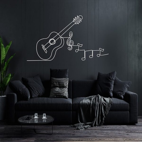 DINOZOZO Music Notes and Guitar Line Art Minimalism Music Room Recording Studio Business Custom Metal Signs