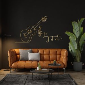 DINOZOZO Music Notes and Guitar Line Art Minimalism Music Room Recording Studio Business Custom Metal Signs5