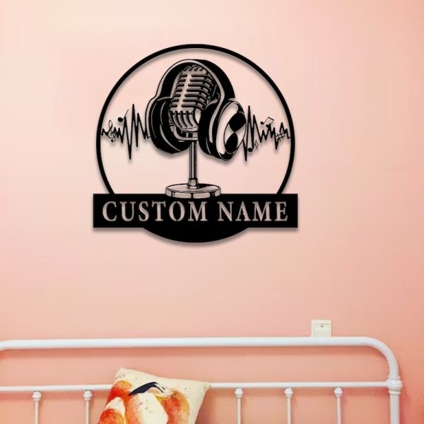 DINOZOZO Music Studio Microphone and Headphone Singer Poscast Custom Metal Signs