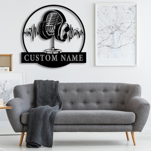 DINOZOZO Music Studio Microphone and Headphone Singer Poscast Custom Metal Signs