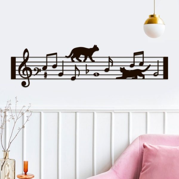 DINOZOZO Music and Cat Lover Gift Cat on Music Stave Music Room Recording Studio Business Custom Metal Signs