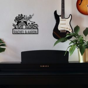 DINOZOZO Musical Piano and Cat Nameplate Music Room Recording Studio Business Custom Metal Signs4