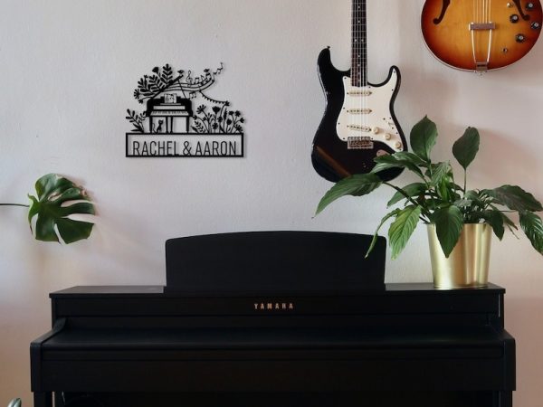 DINOZOZO Musical Piano and Cat Nameplate Music Room Recording Studio Business Custom Metal Signs