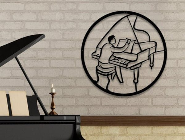 DINOZOZO Piano Player Line Art Piano Teacher Music Room Recording Studio Business Custom Metal Signs