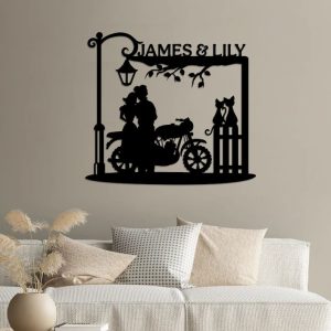 DINOZOZO Romantic Couple Motorcycle With Cats Wedding Valentines Day Anniversary Gift Custom Metal Signs2