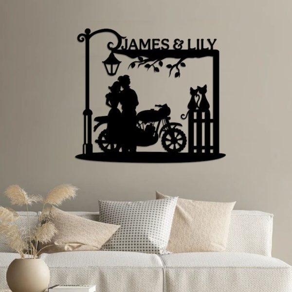 DINOZOZO Romantic Couple Motorcycle With Cats Wedding Valentine’s Day Anniversary Gift Custom Metal Signs