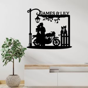 DINOZOZO Romantic Couple Motorcycle With Cats Wedding Valentine’s Day Anniversary Gift Custom Metal Signs