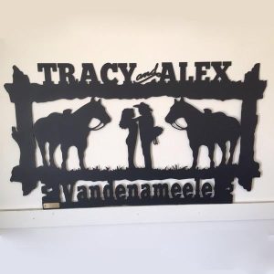 DINOZOZO Romantic Cowboy and Cowgirl Valentines Day Engagement Wedding Anniversary Gift Custom Metal Signs3