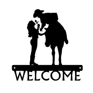 DINOZOZO Romantic Cowboy and Cowgirl Welcome Sign Valentine’s Day Wedding Anniversary Gift Custom Metal Signs