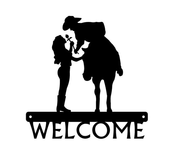 DINOZOZO Romantic Cowboy and Cowgirl Welcome Sign Valentine’s Day Wedding Anniversary Gift Custom Metal Signs