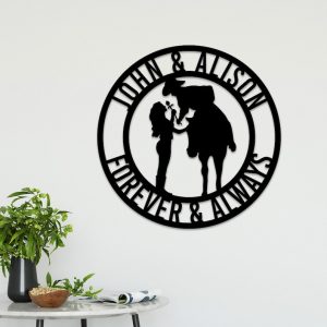 DINOZOZO Romantic Western Couple Cowboy and Cowgirl Valentine’s Day Engagement Wedding Anniversary Gift Custom Metal Signs